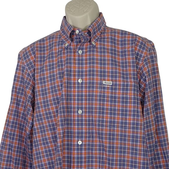Faconnable Club Long Sleeve Blue Orange Plaid Button Down Shirt Men Size L - Picture 2 of 11